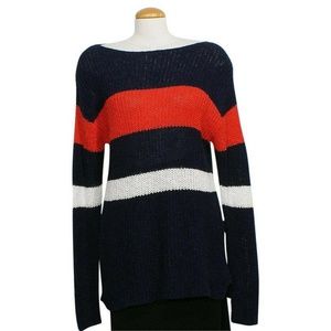 Ralph Lauren Navy Blue Red Pearl Striped Sweater